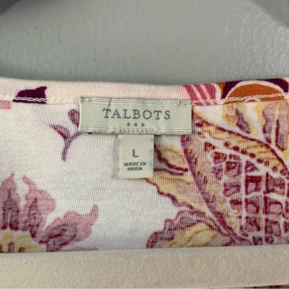 Talbots cotton cream split crewneck with long sleeve with Fall print. EUC Size L - Picture 3 of 9